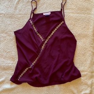 Dark purple v neck tank top blouse bedazzled embellishments size large